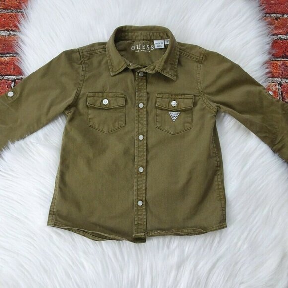 💰3/$25 Guess USA Boy's Button Down Shirt LS Roll Tab Sleeves Logo 3 - Picture 3 of 12